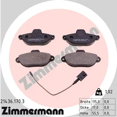 Sada brzdových destiček, kotoučová brzda ZIMMERMANN 21436.170.3