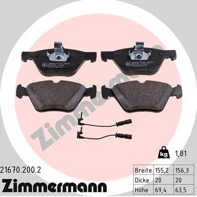 Sada brzdových destiček, kotoučová brzda ZIMMERMANN 21670.200.2