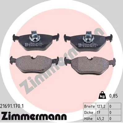 Sada brzdových destiček, kotoučová brzda ZIMMERMANN 21691.170.1