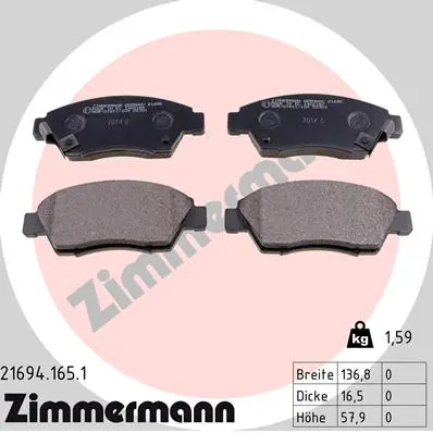 Sada brzdových destiček, kotoučová brzda ZIMMERMANN 21694.165.1
