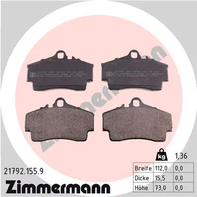 Sada brzdových destiček, kotoučová brzda ZIMMERMANN 21792.155.9