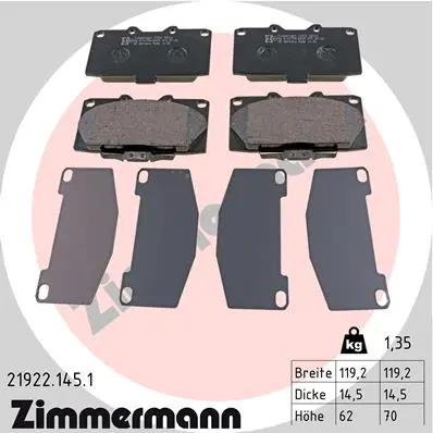 Sada brzdových destiček, kotoučová brzda ZIMMERMANN 21922.145.1
