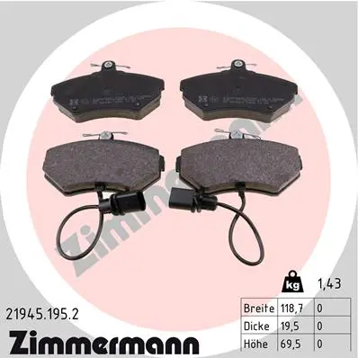 Sada brzdových destiček, kotoučová brzda ZIMMERMANN 21945.195.2