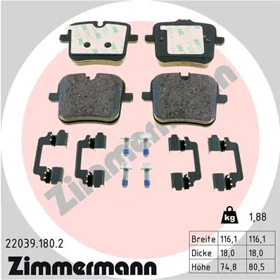 Sada brzdových destiček, kotoučová brzda ZIMMERMANN 22039.180.2