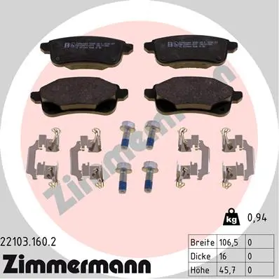 Sada brzdových destiček, kotoučová brzda ZIMMERMANN 22103.160.2