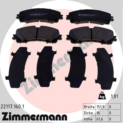 Sada brzdových destiček, kotoučová brzda ZIMMERMANN 22117.160.1