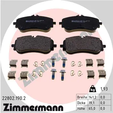 Sada brzdových destiček, kotoučová brzda ZIMMERMANN 22802.190.2
