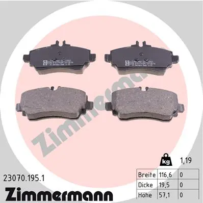 Sada brzdových destiček, kotoučová brzda ZIMMERMANN 23070.195.1