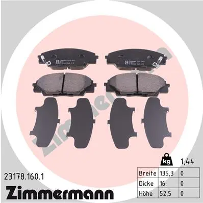 ZIMMERMANN Sada brzdových destiček, kotoučová brzda 231781601