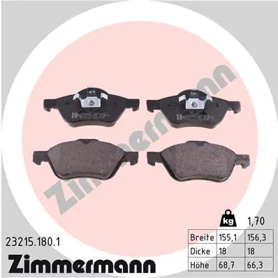 ZIMMERMANN Sada brzdových destiček, kotoučová brzda 232151801