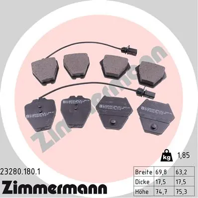 Sada brzdových destiček, kotoučová brzda ZIMMERMANN 23280.180.1