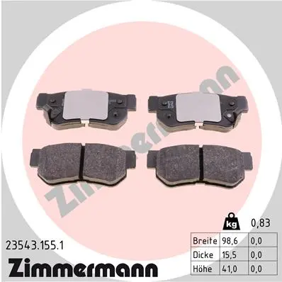 Sada brzdových destiček, kotoučová brzda ZIMMERMANN 23543.155.1