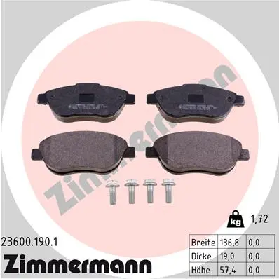 Sada brzdových destiček, kotoučová brzda ZIMMERMANN 23600.190.1