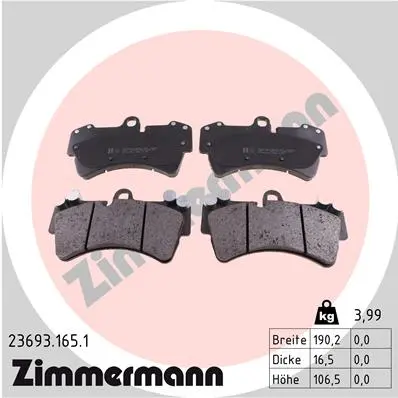 ZIMMERMANN Sada brzdových destiček, kotoučová brzda 236931651