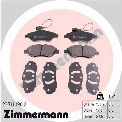 Sada brzdových destiček, kotoučová brzda ZIMMERMANN 23711.190.2