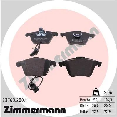 Sada brzdových destiček, kotoučová brzda ZIMMERMANN 23763.200.1