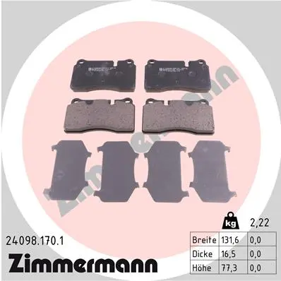 ZIMMERMANN Sada brzdových destiček, kotoučová brzda 240981701
