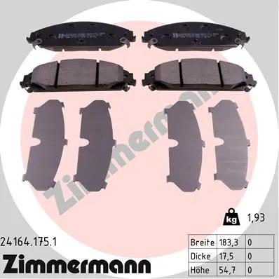 ZIMMERMANN Sada brzdových destiček, kotoučová brzda 241641751