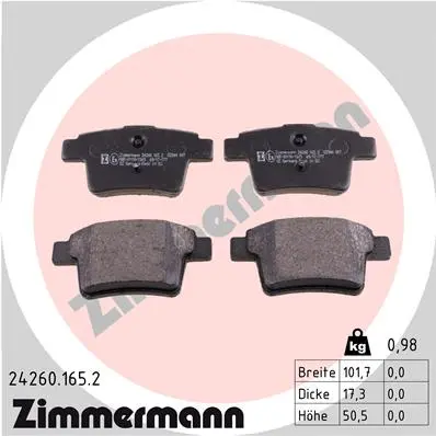 Sada brzdových destiček, kotoučová brzda ZIMMERMANN 24260.165.2