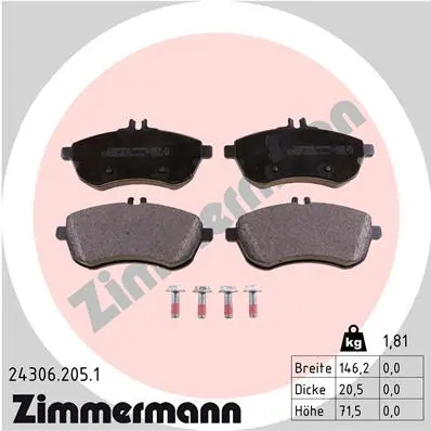 ZIMMERMANN Sada brzdových destiček, kotoučová brzda 243062051