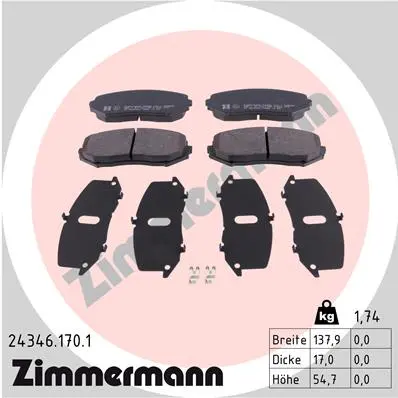 ZIMMERMANN Sada brzdových destiček, kotoučová brzda 243461701