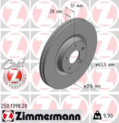 ZIMMERMANN Brzdový kotouč 250.1398.20