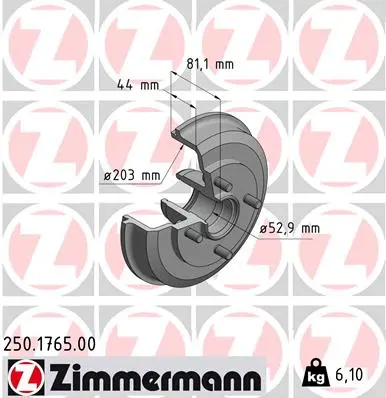 Brzdový buben ZIMMERMANN 250.1765.00