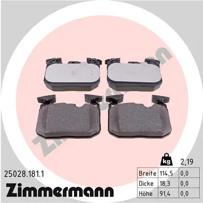 Sada brzdových destiček, kotoučová brzda ZIMMERMANN 25028.181.1