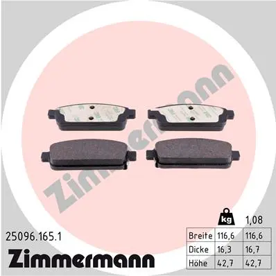 Sada brzdových destiček, kotoučová brzda ZIMMERMANN 25096.165.1