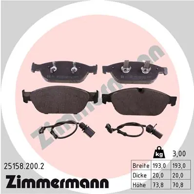 ZIMMERMANN Sada brzdových destiček, kotoučová brzda 251582002