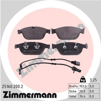 ZIMMERMANN Sada brzdových destiček, kotoučová brzda 251602002
