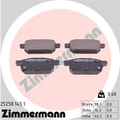 Sada brzdových destiček, kotoučová brzda ZIMMERMANN 25258.145.1