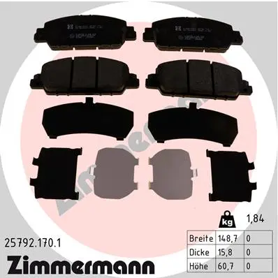 Sada brzdových destiček, kotoučová brzda ZIMMERMANN 25792.170.1