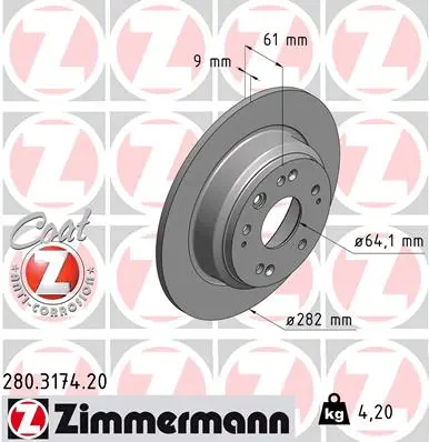 Brzdový kotouč ZIMMERMANN 280.3174.20