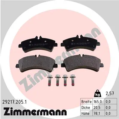 ZIMMERMANN Sada brzdových destiček, kotoučová brzda 292172051