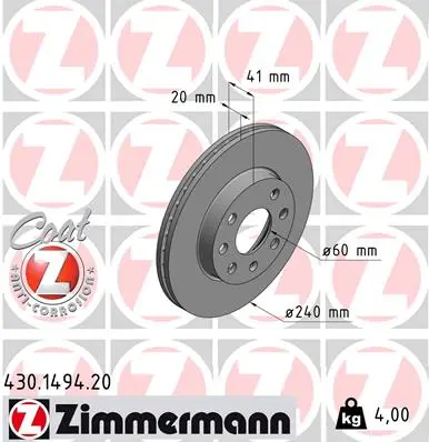 ZIMMERMANN Brzdový kotouč 430149420