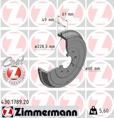 Brzdový buben ZIMMERMANN 430.1789.20