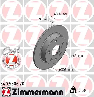 ZIMMERMANN Brzdový kotouč 540530620