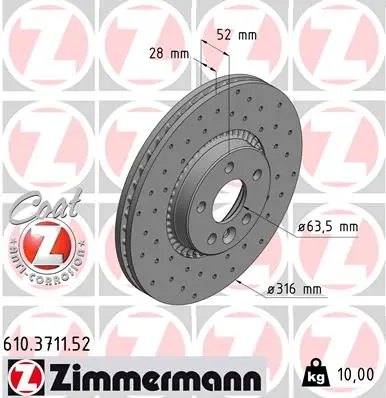 Brzdový kotouč ZIMMERMANN 610.3711.52