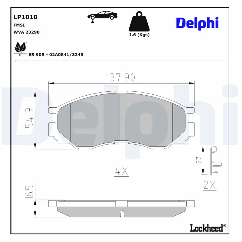 Sada brzdových destiček, kotoučová brzda DELPHI LP1010