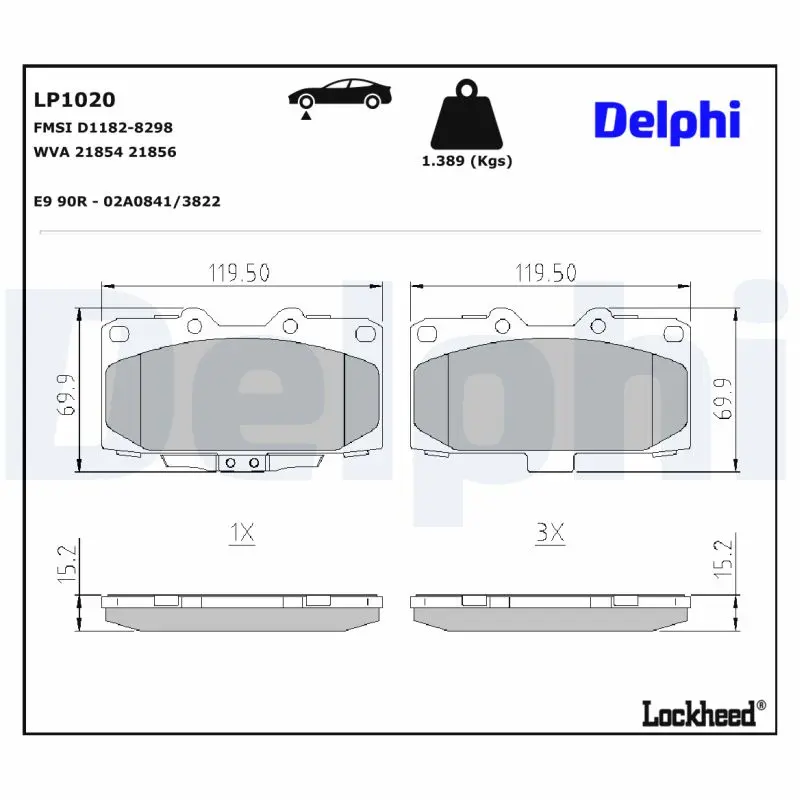 Sada brzdových destiček, kotoučová brzda DELPHI LP1020