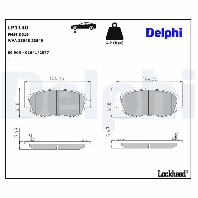 Sada brzdových destiček, kotoučová brzda DELPHI LP1140