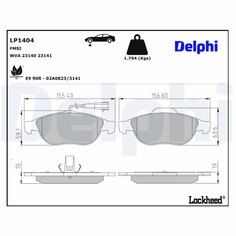 Sada brzdových destiček, kotoučová brzda DELPHI LP1404
