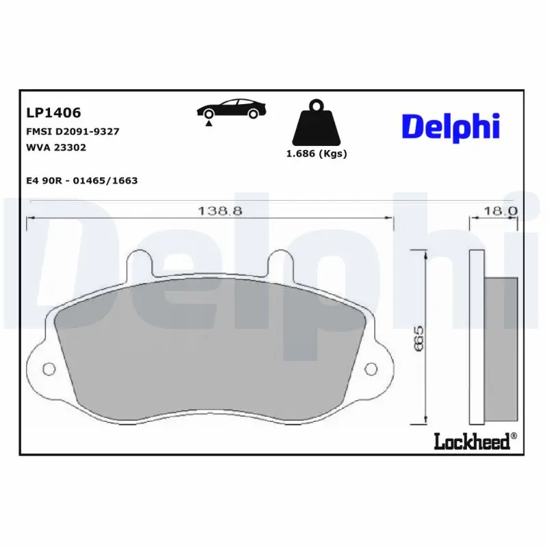 Sada brzdových destiček, kotoučová brzda DELPHI LP1406