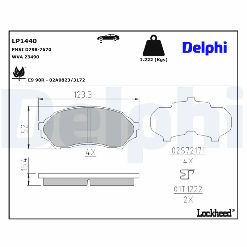 Sada brzdových destiček, kotoučová brzda DELPHI LP1440