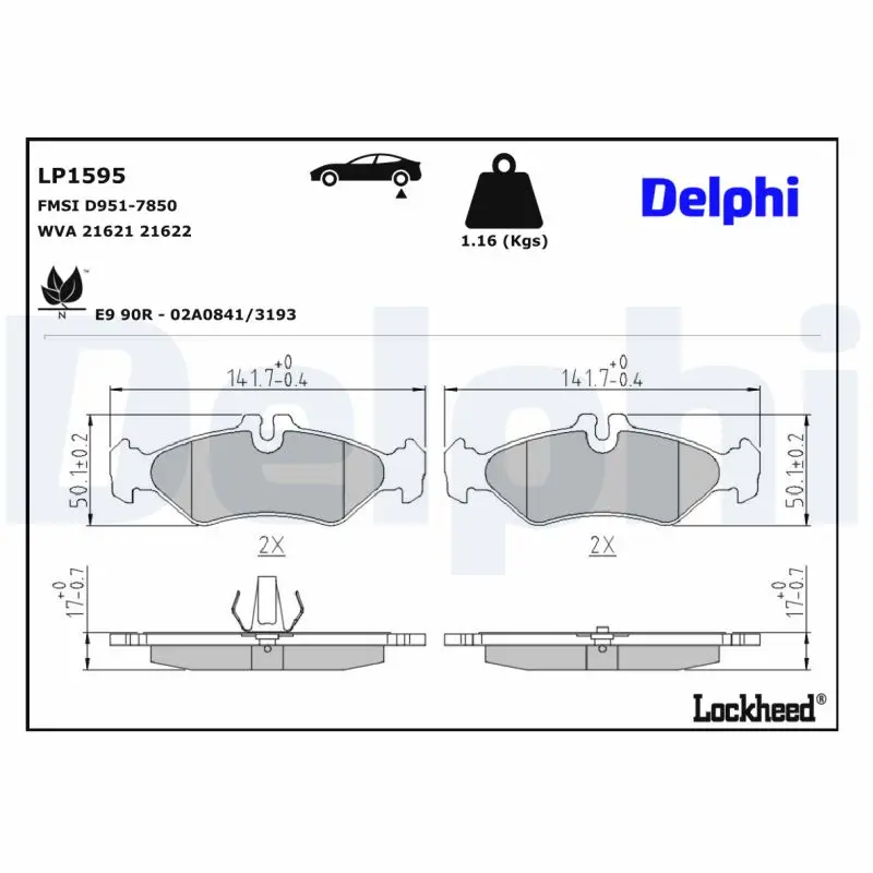 Sada brzdových destiček, kotoučová brzda DELPHI LP1595