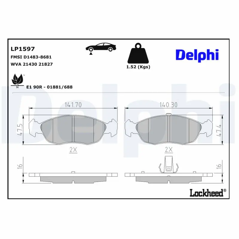 Sada brzdových destiček, kotoučová brzda DELPHI LP1597