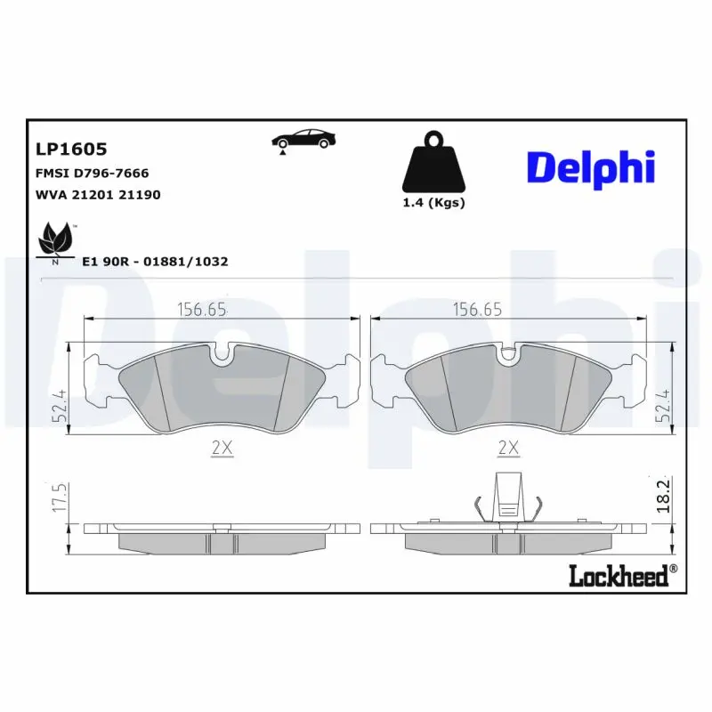 Sada brzdových destiček, kotoučová brzda DELPHI LP1605
