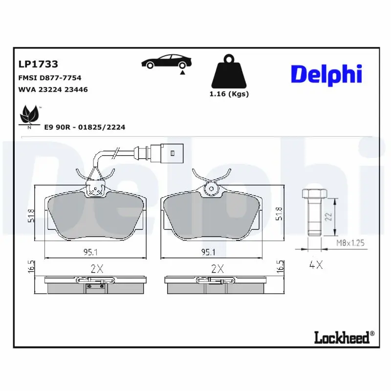 Sada brzdových destiček, kotoučová brzda DELPHI LP1733