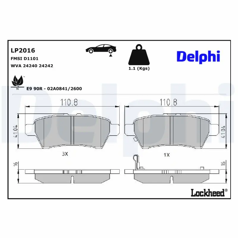 Sada brzdových destiček, kotoučová brzda DELPHI LP2016